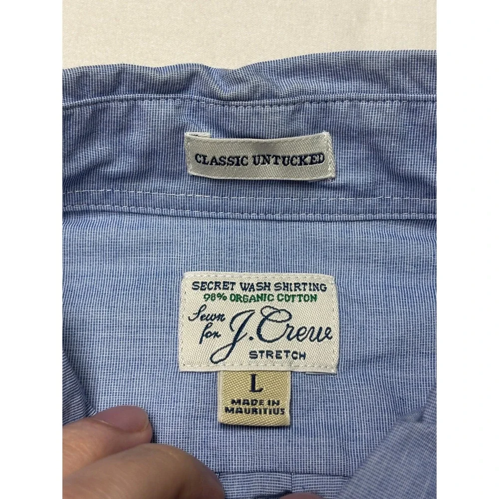 J. Crew Secret‎ Wash Shirt Mens Large Blue Organic Cotton Stretch Untucked Fit